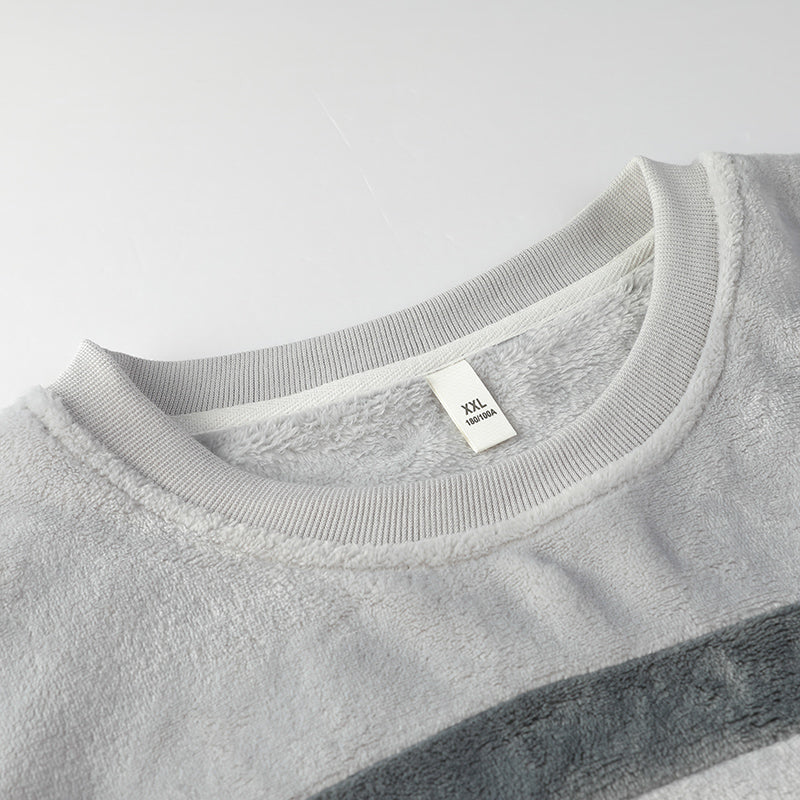 FLR Men's Contrast Color Badge Pullover Coral velvet pajama set, winter warm home set